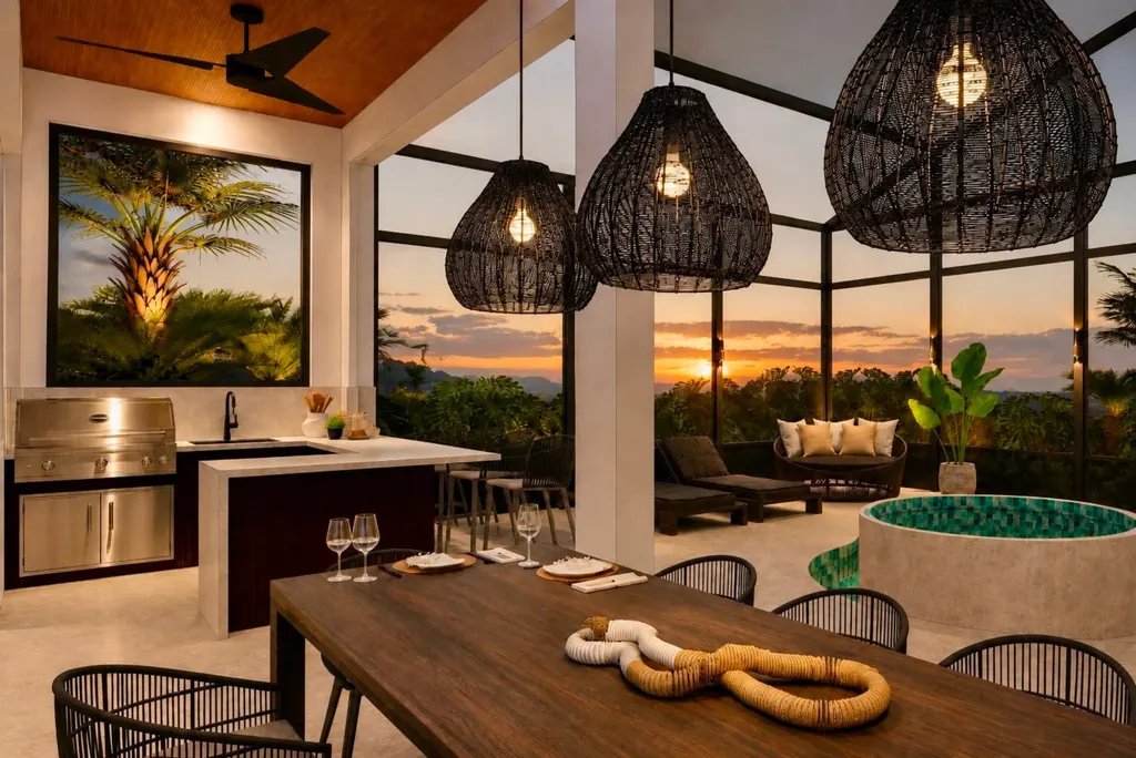 Área gourmet com vista para o pôr do sol
